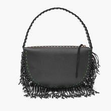 Load image into Gallery viewer, La Carrie Jungle Capsule Embroidered Fringe Shoulder Bag in Tumbled Black