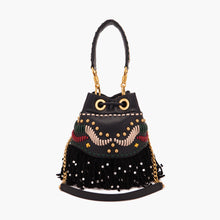Load image into Gallery viewer, La Carrie Jungle Fringe Bucket Bag in Tumbled Black Leather