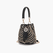 Load image into Gallery viewer, La Carrie Capsule Mirror Large Bucket Bag in Natural Raffia &amp; Black Rope-Textile