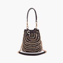Load image into Gallery viewer, La Carrie Capsule Mirror Large Bucket Bag in Natural Raffia &amp; Black Rope-Textile