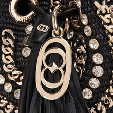 Load image into Gallery viewer, La Carrie Capsule Mirror Large Bucket Bag in Natural Raffia &amp; Black Rope-Textile