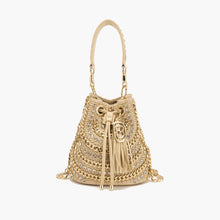 Load image into Gallery viewer, La Carrie Capsule Mirror Large Bucket Bag in Natural Raffia &amp; Black Rope-Textile