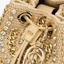 Load image into Gallery viewer, La Carrie Capsule Mirror Large Bucket Bag in Natural Raffia &amp; Black Rope-Textile