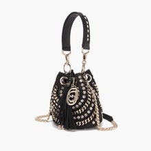 Load image into Gallery viewer, La Carrie Capsule Mirror Mini Bucket Bag in Natural Raffia &amp; Black Rope-Textile