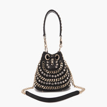 Load image into Gallery viewer, La Carrie Capsule Mirror Mini Bucket Bag in Natural Raffia &amp; Black Rope-Textile