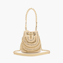 Load image into Gallery viewer, La Carrie Capsule Mirror Mini Bucket Bag in Natural Raffia &amp; Black Rope-Textile
