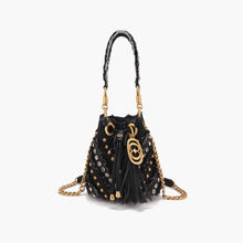 Load image into Gallery viewer, La Carrie Capsule Mirror V Mini Bucket Bag in Black &amp; Jeans Fabric Mix