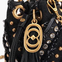 Load image into Gallery viewer, La Carrie Capsule Mirror V Mini Bucket Bag in Black &amp; Jeans Fabric Mix