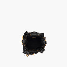 Load image into Gallery viewer, La Carrie Capsule Mirror V Mini Bucket Bag in Black &amp; Jeans Fabric Mix
