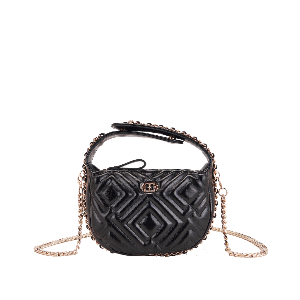 La Carrie Night Edition Round Pochette in Quilted Leather
