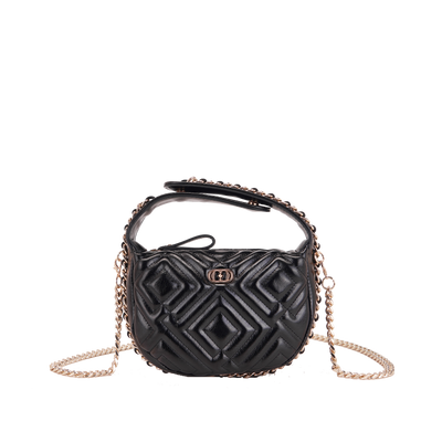 La Carrie Night Edition Round Pochette in Quilted Leather