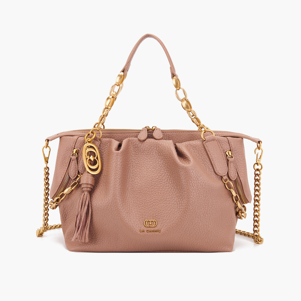 La Carrie Capsule Screaming Bell Cris Shopper in Black & Beige Tumbled Leather