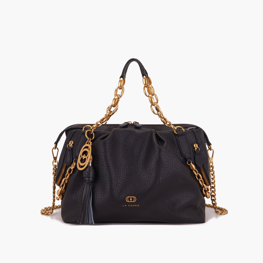 La Carrie Capsule Screaming Bell Cris Shopper in Black & Beige Tumbled Leather