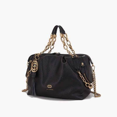 La Carrie Capsule Screaming Bell Cris Shopper in Black & Beige Tumbled Leather