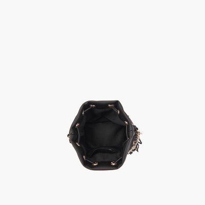 La Carrie Capsule Night Edition Fringes Bucket Bag in Black & Red Leather