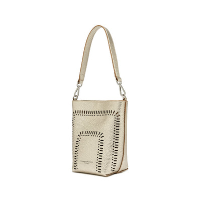 Gianni Chiarini Vanessa 11445 Small Bucket Bag in Light Gold Perforated Leather