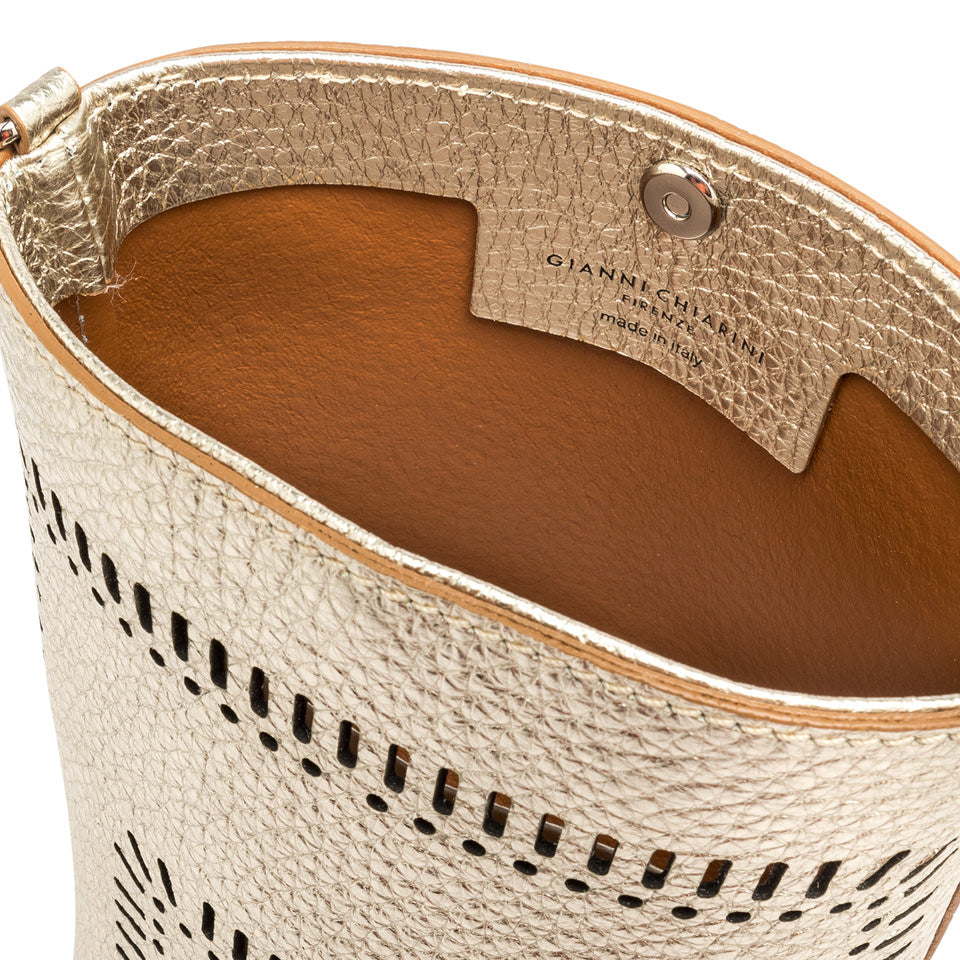 Gianni Chiarini Vanessa 11445 Small Bucket Bag in Light Gold Perforated Leather