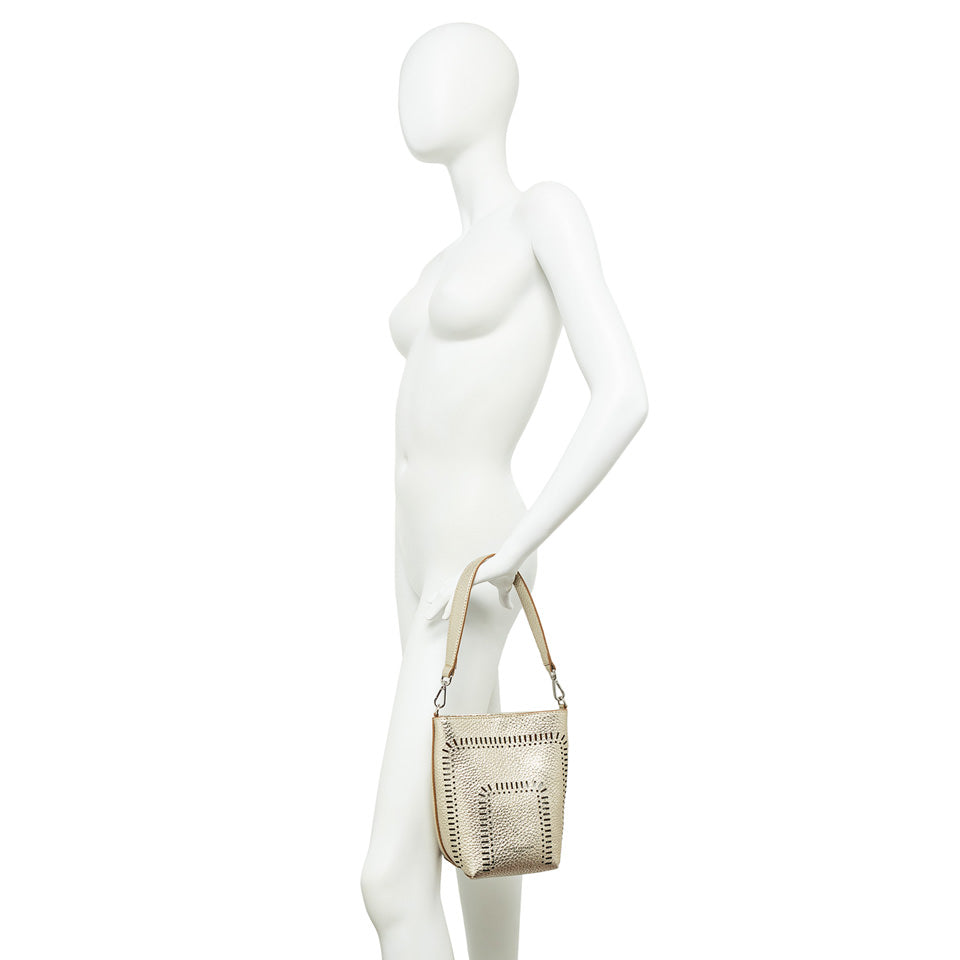 Gianni Chiarini Vanessa 11445 Small Bucket Bag in Light Gold Perforated Leather