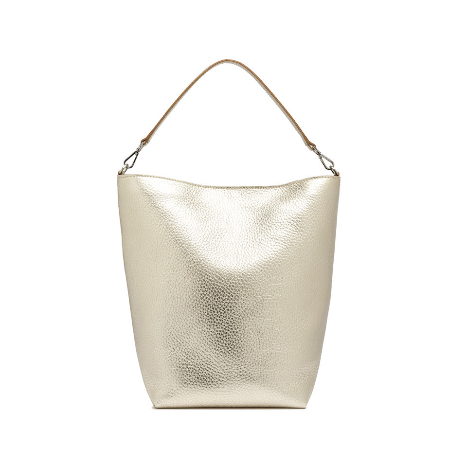 Gianni Chiarini Vanessa 11447 Large Perforated Leather Bucket Tote in Light Gold
