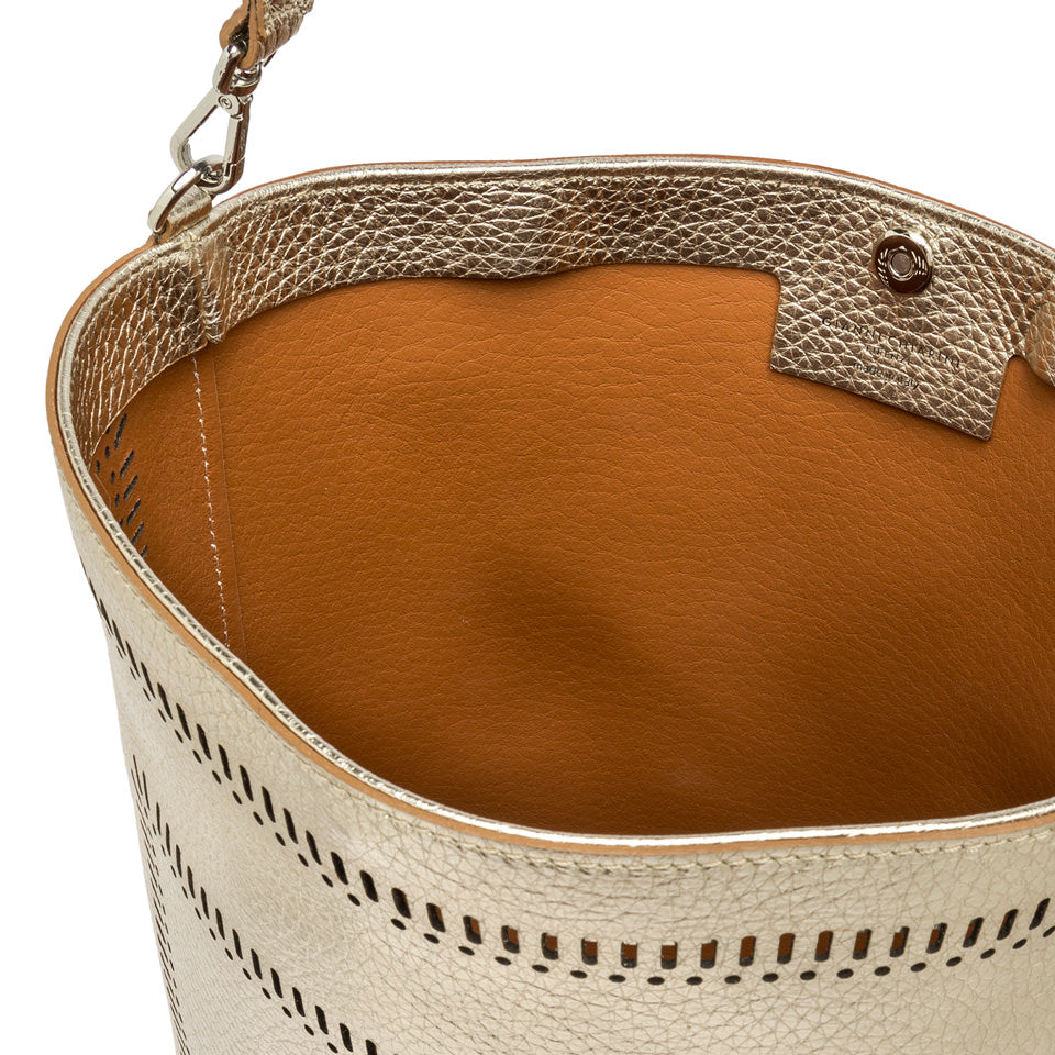 Gianni Chiarini Vanessa 11447 Large Perforated Leather Bucket Tote in Light Gold