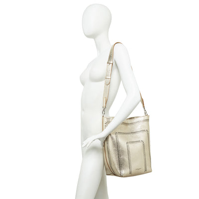 Gianni Chiarini Vanessa 11447 Large Perforated Leather Bucket Tote in Light Gold