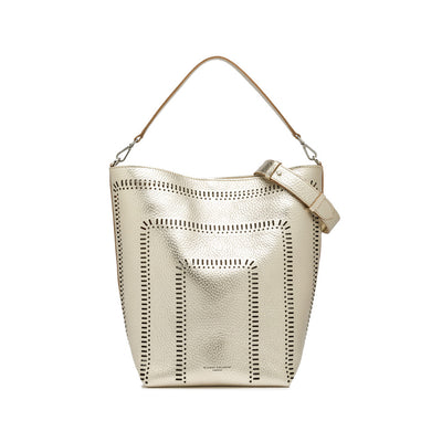 Gianni Chiarini Vanessa 11447 Large Perforated Leather Bucket Tote in Light Gold