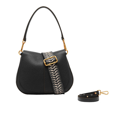 Gianni Chiarini Helena Round 11086 Shoulder Bag in Nero & Nature Pebbled Leather