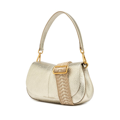 Gianni Chiarini Helena Round 11088 Shoulder Bag in Sabbia & Light Gold Pebbled Leather