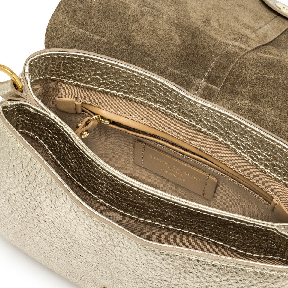 Gianni Chiarini Helena Round 11088 Shoulder Bag in Sabbia & Light Gold Pebbled Leather