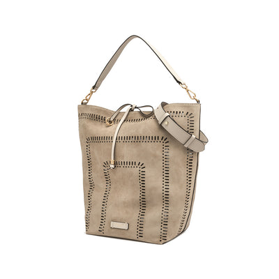 Gianni Chiarini Vanessa 11397 Large Perforated Leather Bucket Tote in Sughero