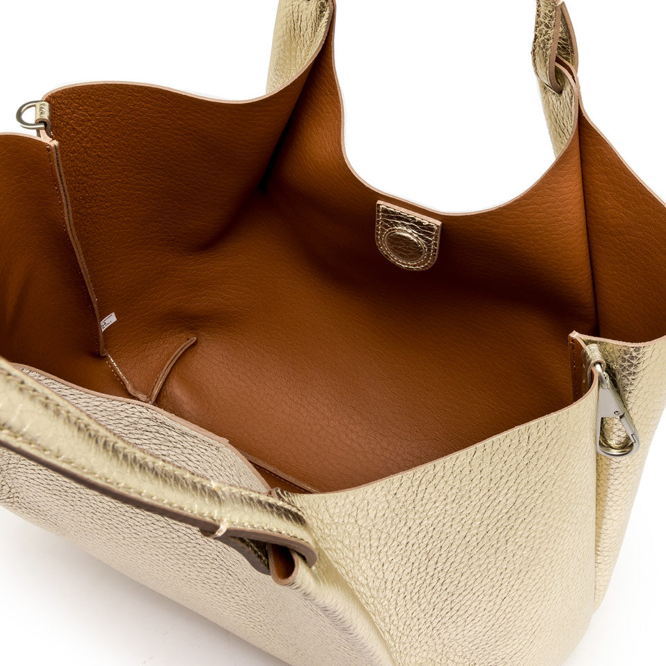 Gianni Chiarini Dua 9720 Tote in Sabbia & Light Gold Pebbled Leather