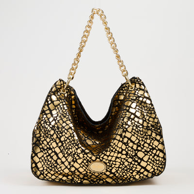 MBRC Capsule Gold Line Leather Hobo Bag in Beige & Black