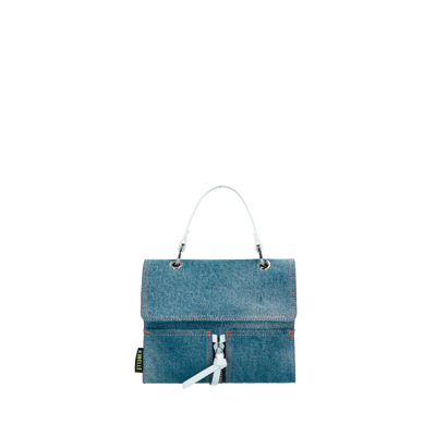 Le Rebelle Chloe Denim Satchel in Denim & White