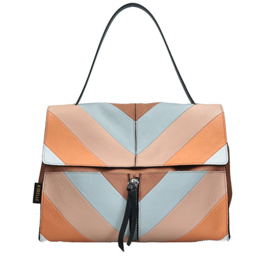 Le Rebelle Clio Rave Fold-Over Satchel in Acid & Soul Striped Leather