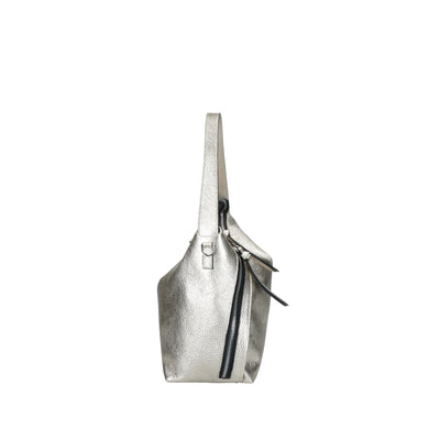 Le Rebelle Dita Big Dollaro Shoulder Bag in Laminato Gold, Black, Gipsy Blue & Silver